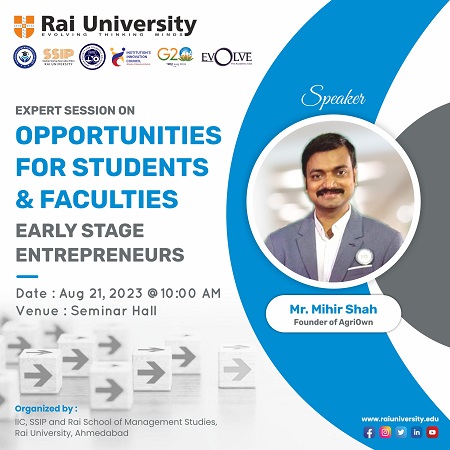 EXPERT SESSION ON OPPORTUNITIES FOR STUDENTS & FACULTIES EARLY STAGE ENTREPRENEURS on 21<sup>st</sup> August 2023