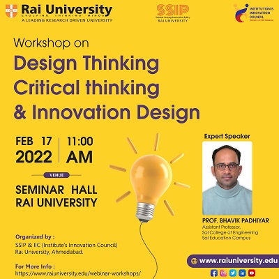 Workshop on Design Thinking, Critical Thinking and Innovation Design on 17<sup>th</sup> February 2022