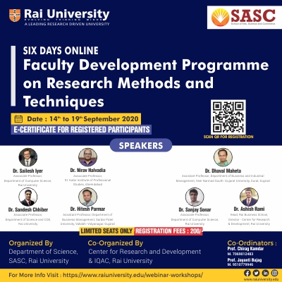 Six Days Online Faculty Development Programme “Research methods and Techniques” from 14th September – 19th September 2020.