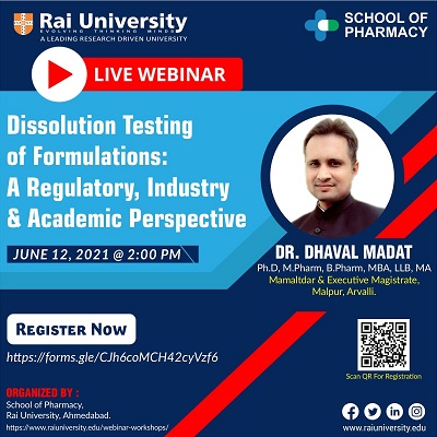 Live Webinar on Dissolution Testing of Formulations: A Regulatory, Industry and Academic Perspective. on 12<sup>th</sup> June 2021