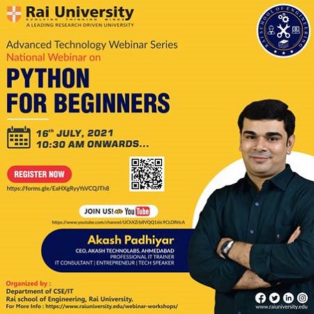 National Webinar on Python for Beginners on 16<sup>th</sup> July 2021