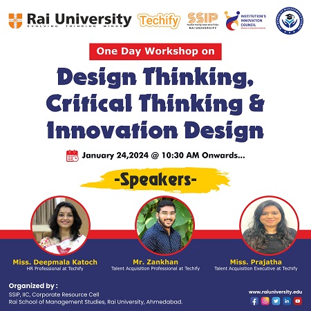 One Day Workshop on Design Thinking, Critical Thinking & Innovation Design on  24<sup>th</sup> Jan 2024
